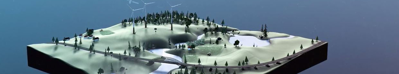 Modell einer Landschaft mit Fluss und Windrädern ©DLR